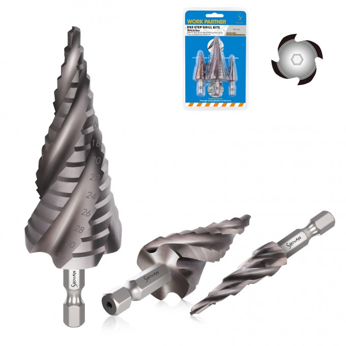 3PCS HSS Spiral Step Drill Bit Sets
