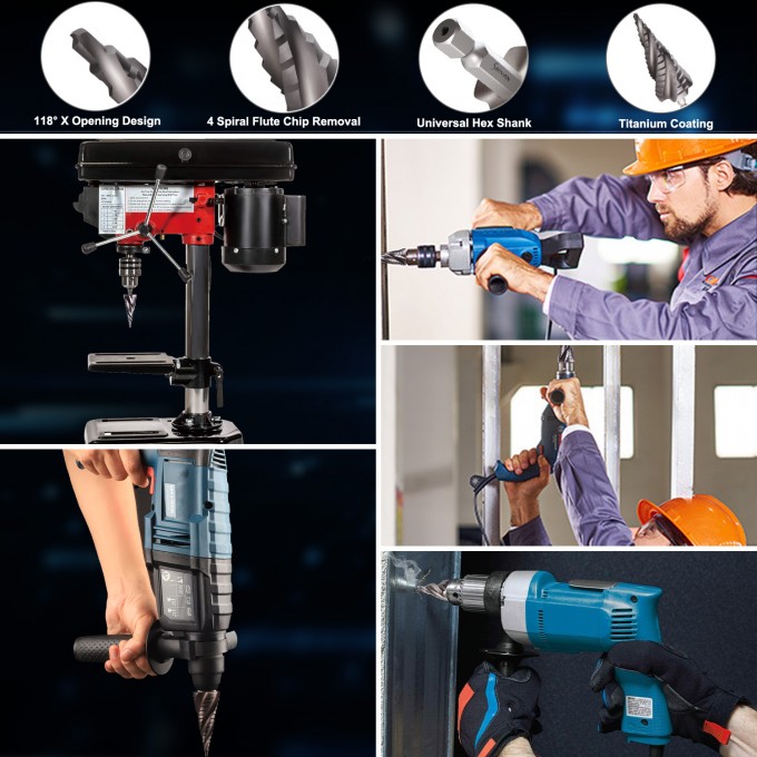 3PCS HSS Spiral Step Drill Bit Sets