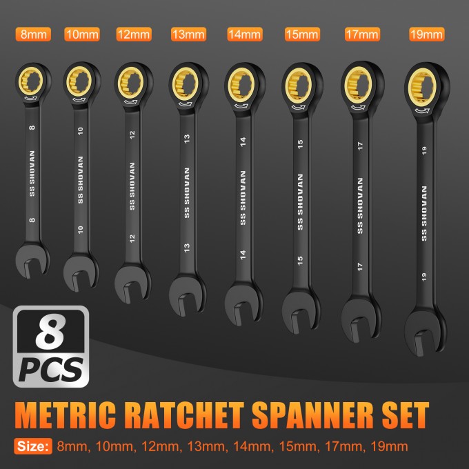 8PCS Ratchet Spanner Set 8-19mm