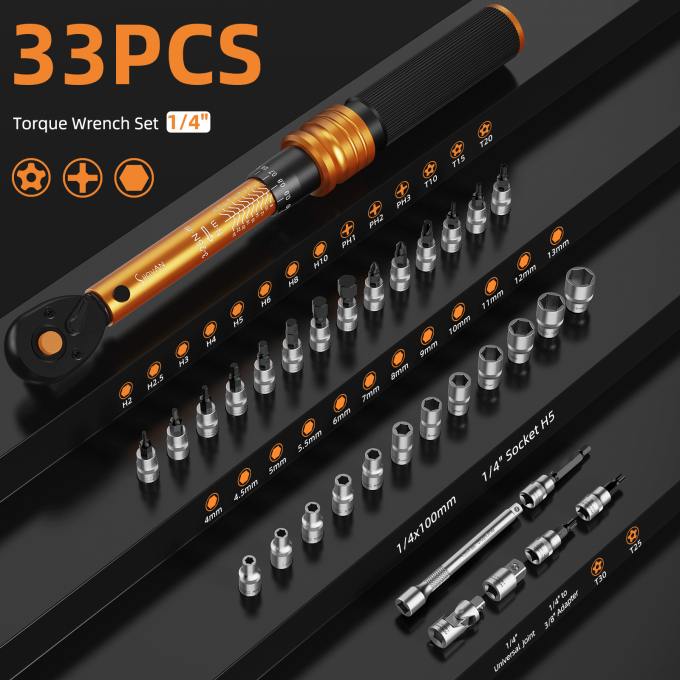 33PCS 1/4 Torque Wrench Set 3-25 Nm