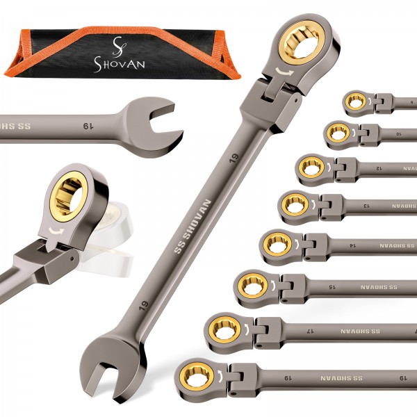 8PCS Flexible Head Ratchet Spanner Set