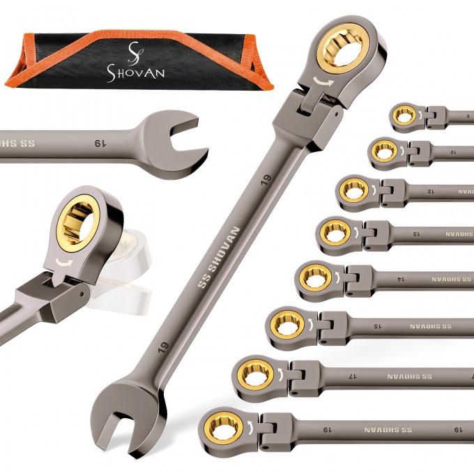 8PCS Flexible Head Ratchet Spanner Set