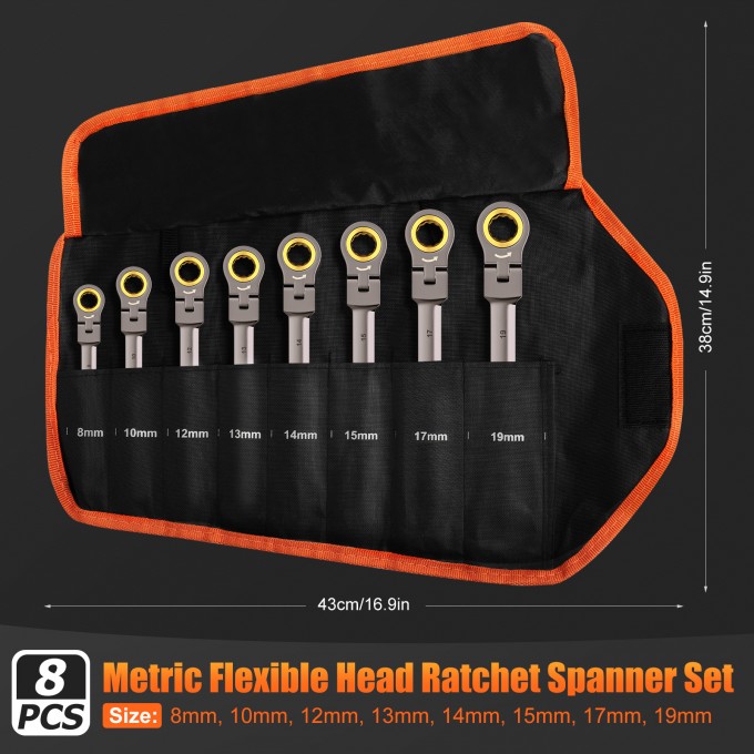 8PCS Flexible Head Ratchet Spanner Set