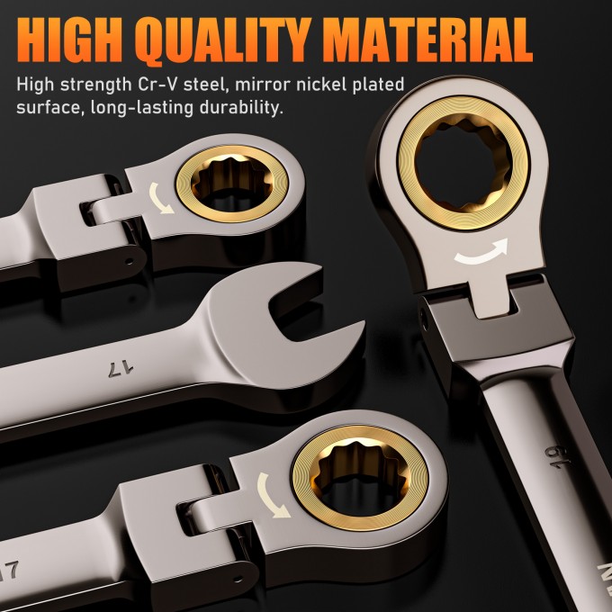 8PCS Flexible Head Ratchet Spanner Set