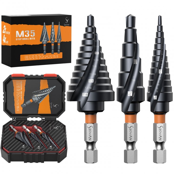 3PCS Premium HSS & Cobalt Spiral Step Drill Bi...